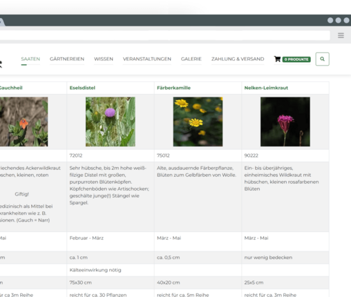 Product compare view Product compare view - Mutter Erde Saaten implemented by coding.ms