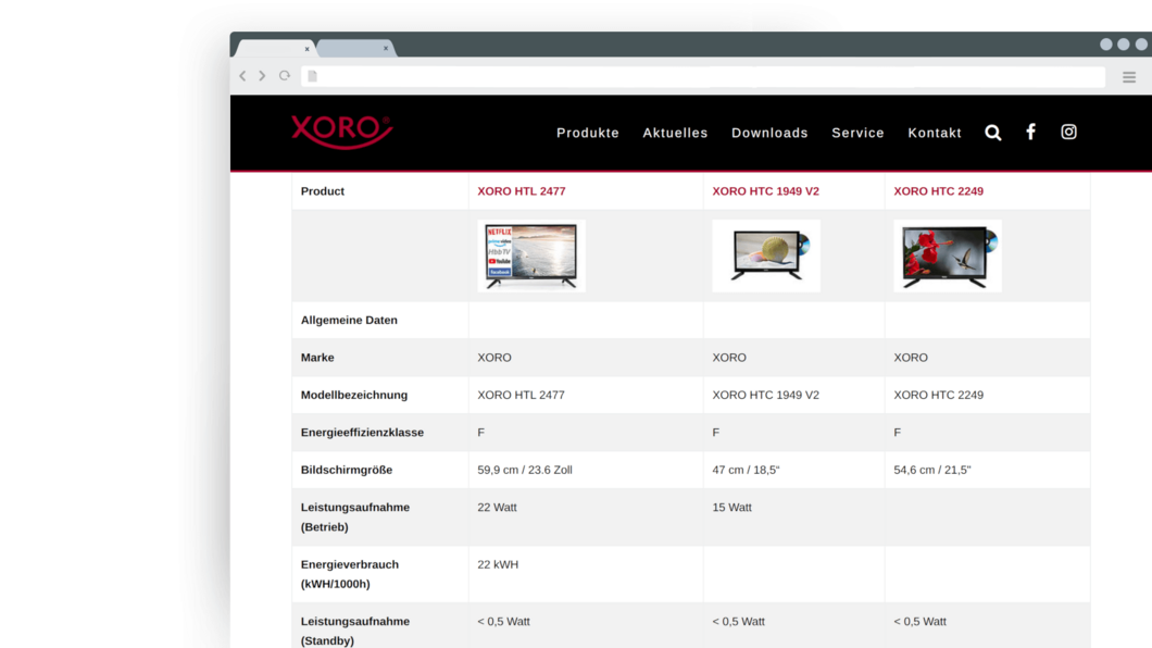 Product compare view Product compare view - Xoro Electronic