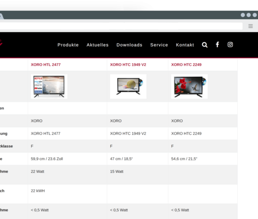 Product compare view Product compare view - Xoro Electronic
