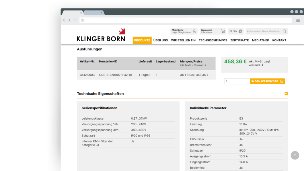 Product view Product view - Klinger & Born implemented by www.christophrunkel.de