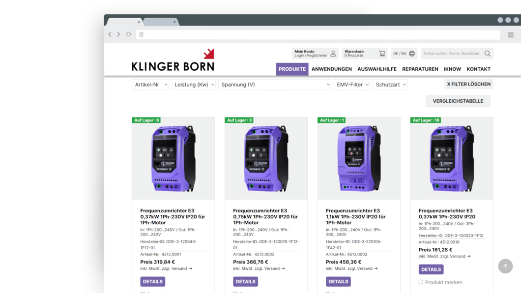 Product list view Product list view - Klinger & Born implemented by www.christophrunkel.de