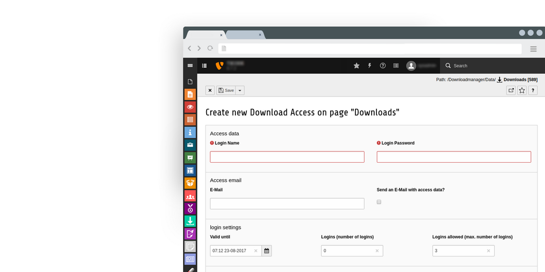 Downloadmanager download access create new download access