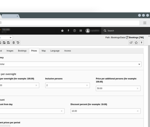 Bookings object prices settings Edit booking prices