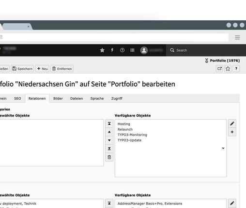 Portfolios extension relation settings Screenshot of portfolios extension relation settings