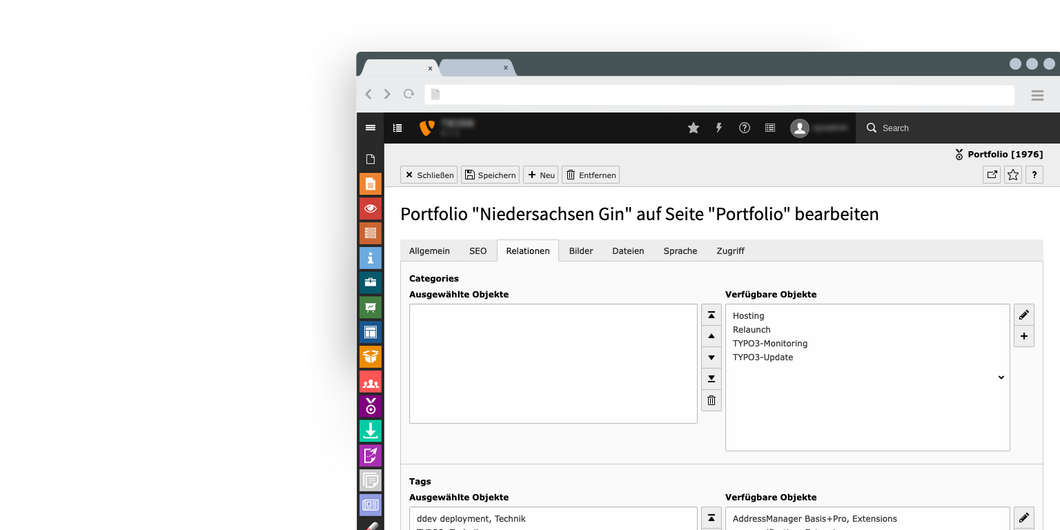Portfolios extension relation settings Screenshot of portfolios extension relation settings