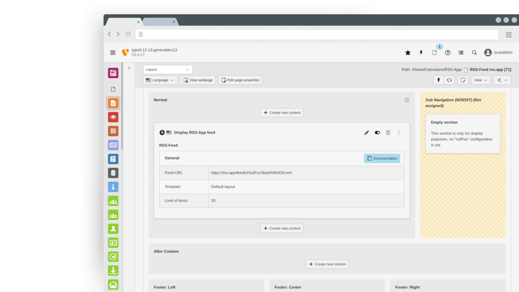 RSS-App RSS-Feed von Instagram im Backend