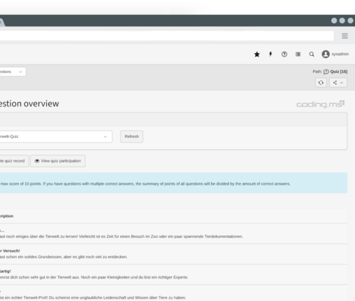 Quiz Fragen-Übersicht