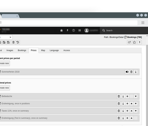 Bookings object prices additional settings Edit additional prices settings