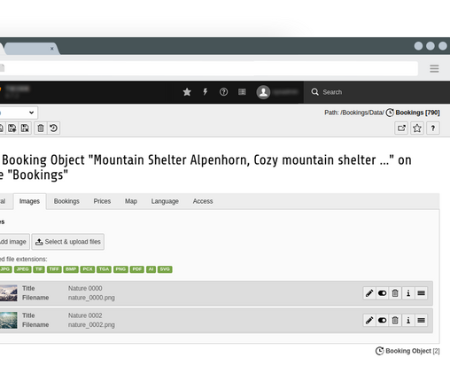 Bookings image settings Edit booking objects images