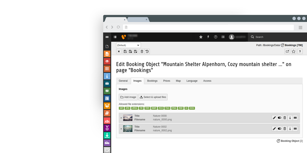 Bookings image settings Edit booking objects images