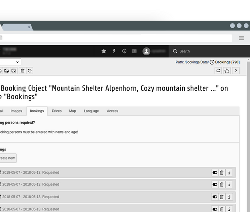 Bookings: booking list Edit booking object list