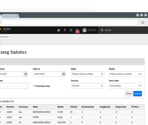 Statistik Backend Modul Statistik Backend Modul der Fahrzeugsuche