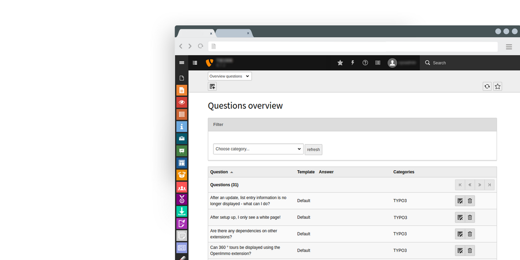 TYPO3 Questions Extension overview TYPO3 Questions overview