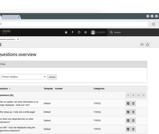 TYPO3 Questions Extension overview TYPO3 Questions overview