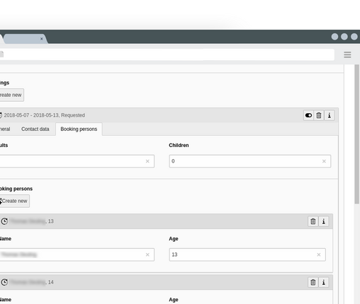 Bookings persons settings Edit booking persons settings
