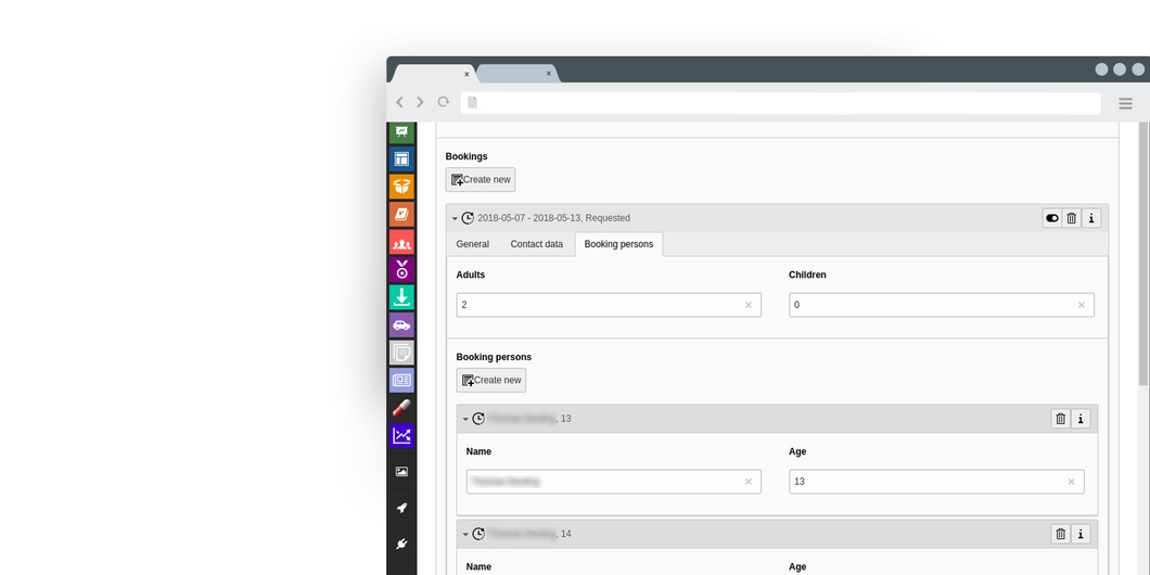 Bookings persons settings Edit booking persons settings