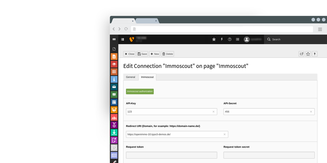 TYPO3 Immoscout API-Einstellungen Immoscout extension for TYPO3