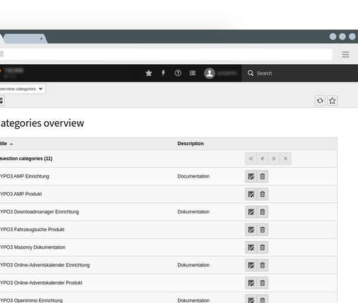 TYPO3 Questions Extension category overview TYPO3 Questions category overview