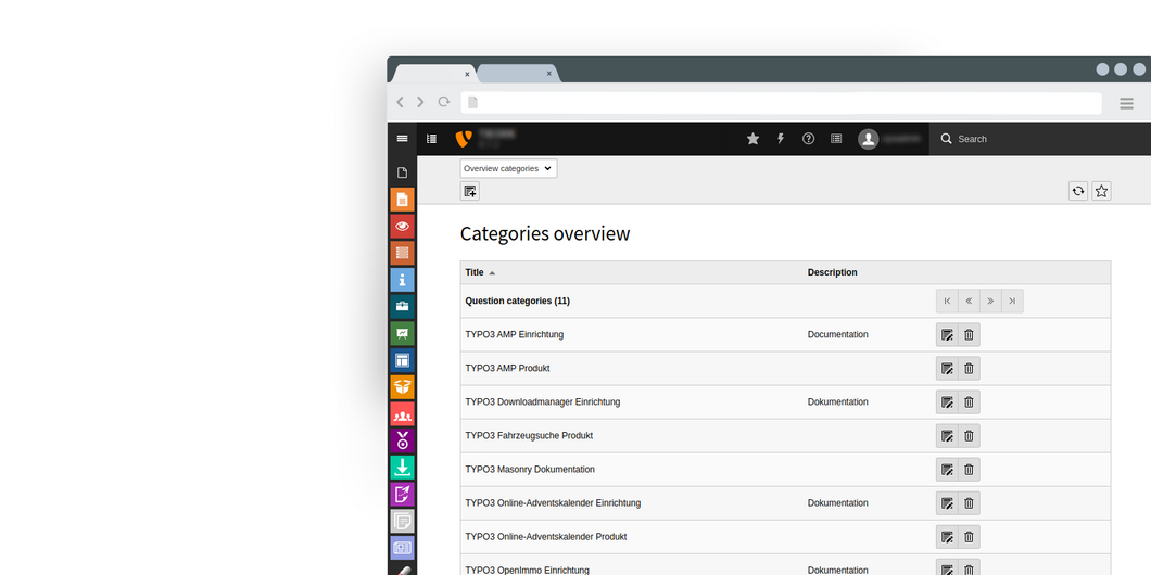 TYPO3 Questions Extension category overview TYPO3 Questions category overview