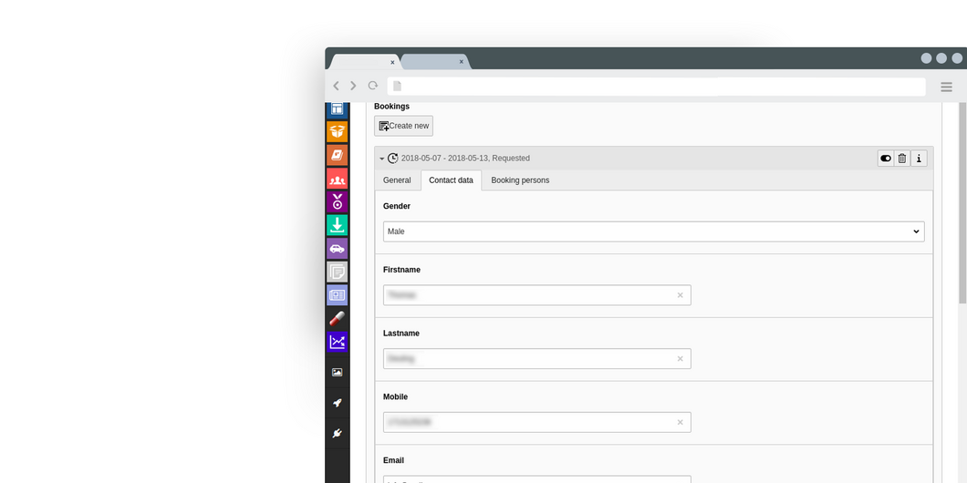Bookings contact data settings Edit booking contact data