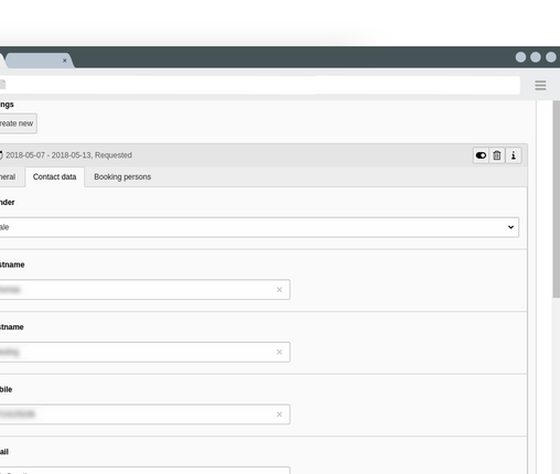 Bookings contact data settings Edit booking contact data
