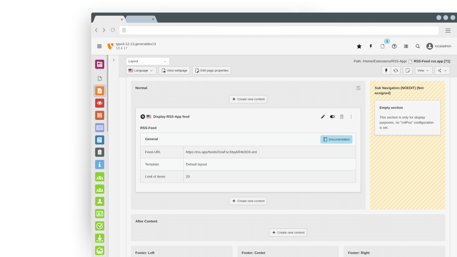 RSS-App RSS-Feed von Instagram im Backend